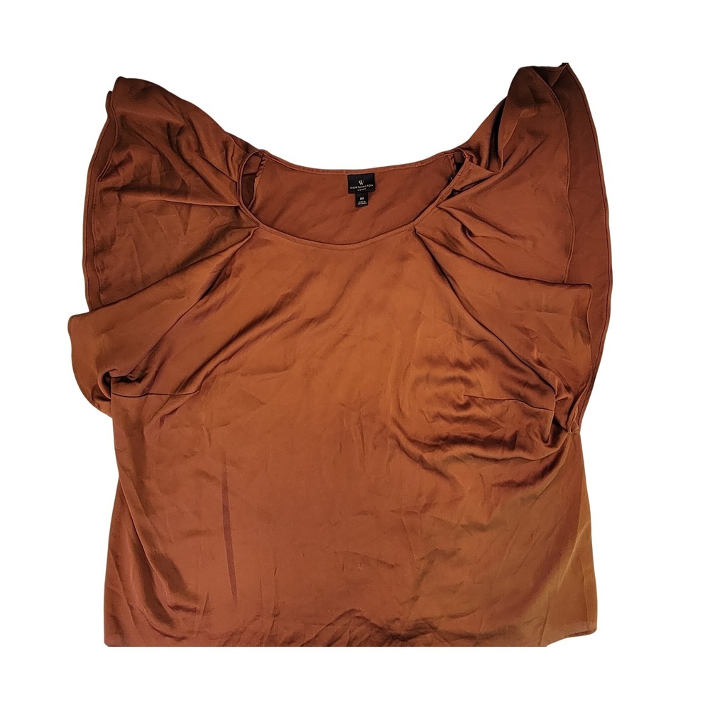 Worthington Woman Brown Ruched Flutter Sleeve Top‎ Plus Size 2X